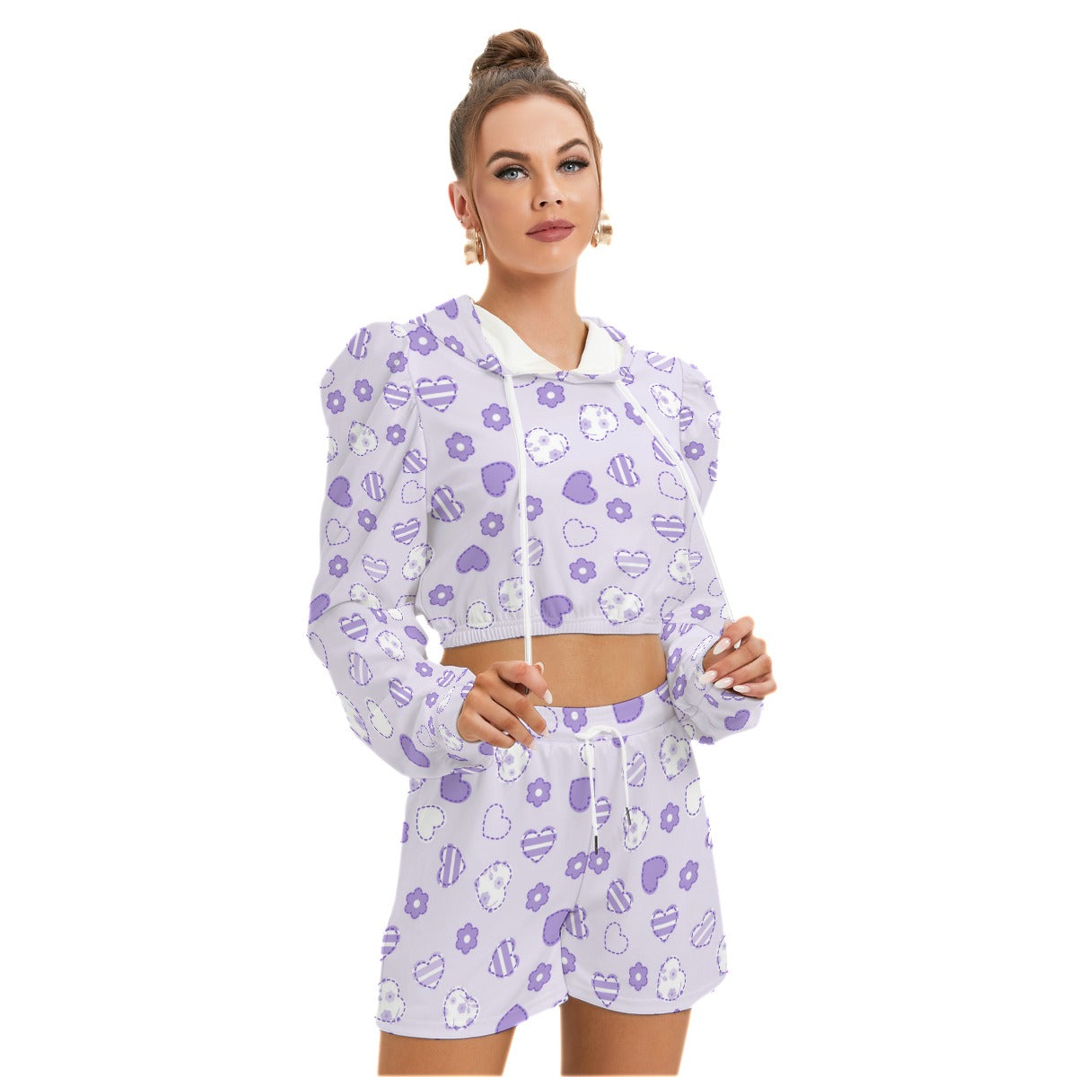 Hearts & Flowers Women's Micro Fleece Hoodie And Shorts Set