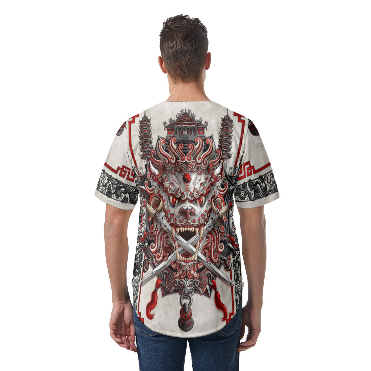 Men's Chinese Dragon Short Sleeve Baseball Jersey