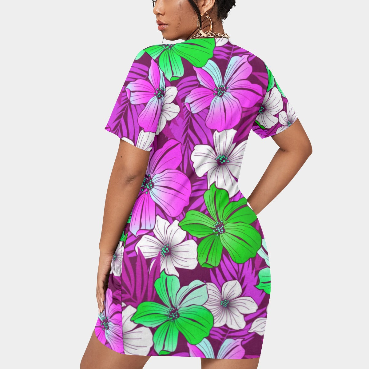Women’s Tropical Summer Stacked Hem Dress With Short Sleeve(Plus Size)