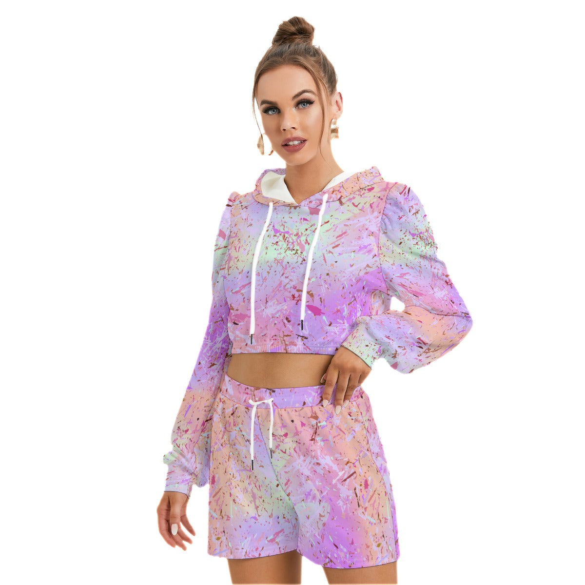 Opal Gemstone Style Women's Micro Fleece Hoodie And Shorts Set