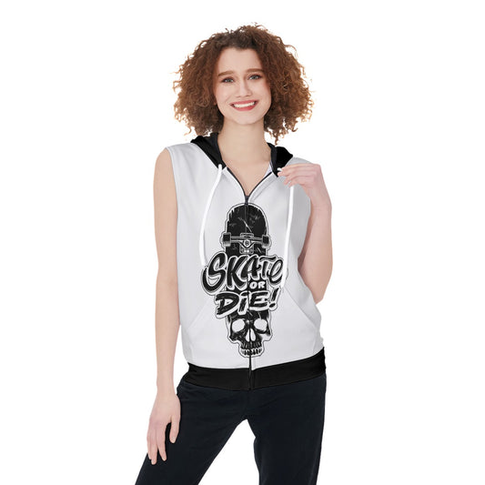 Skate Or Die Women's Zip-up Sleeveless Hoodie