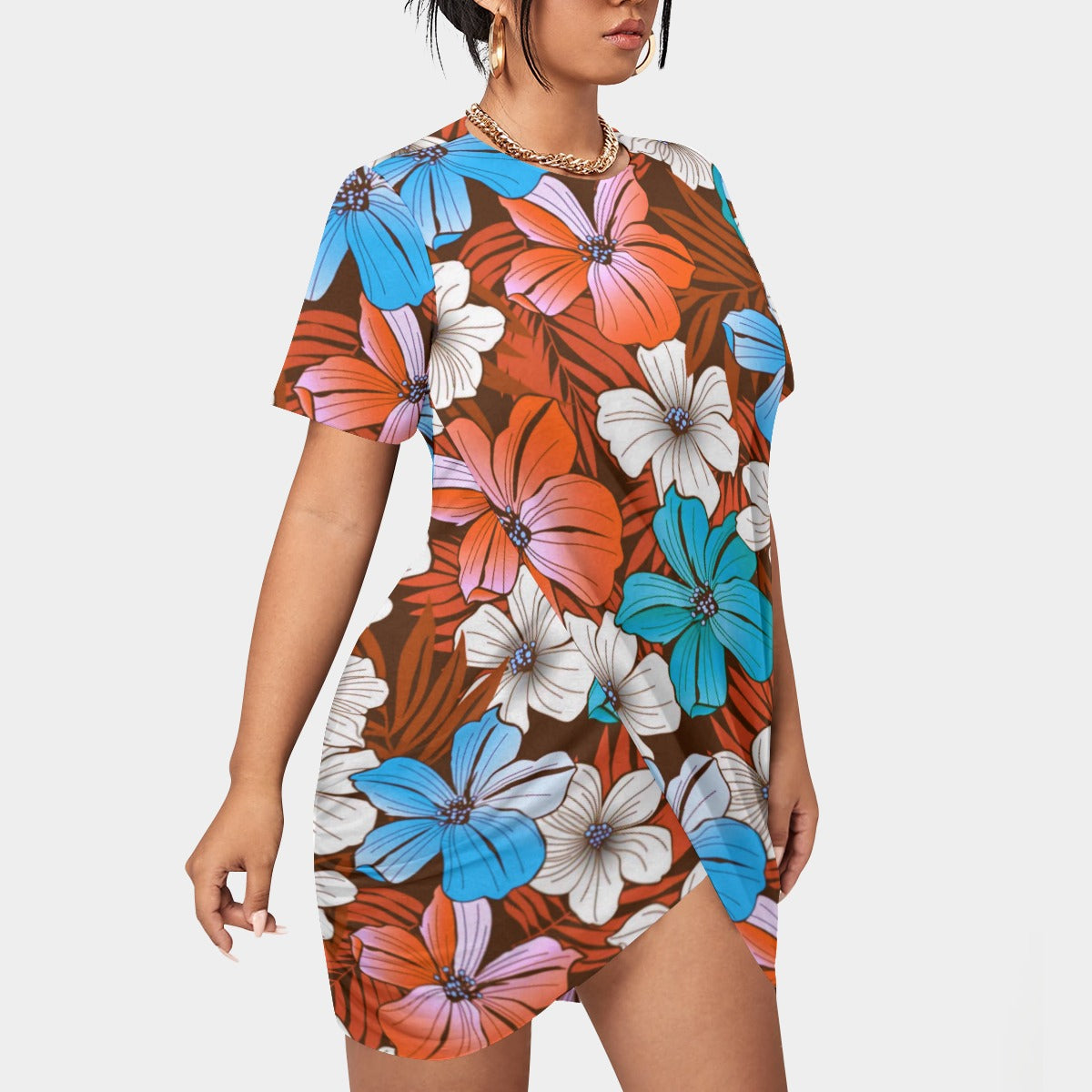 Women’s Tropical Summer Stacked Hem Dress With Short Sleeve(Plus Size)