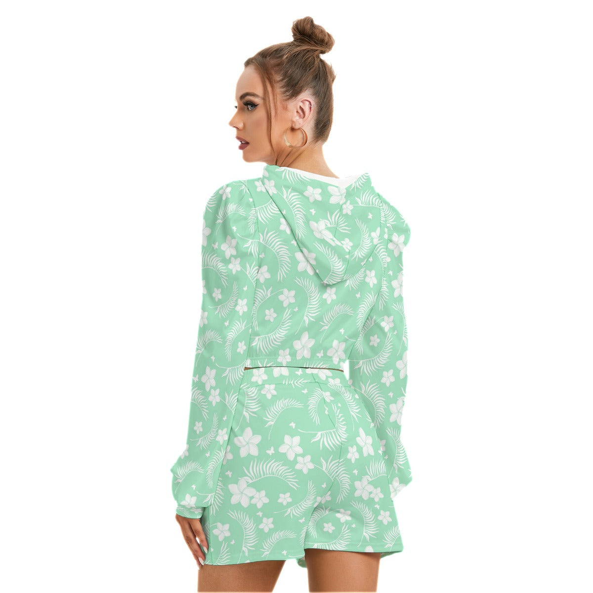 Tropical Flowers Women's Micro Fleece Hoodie And Shorts Set