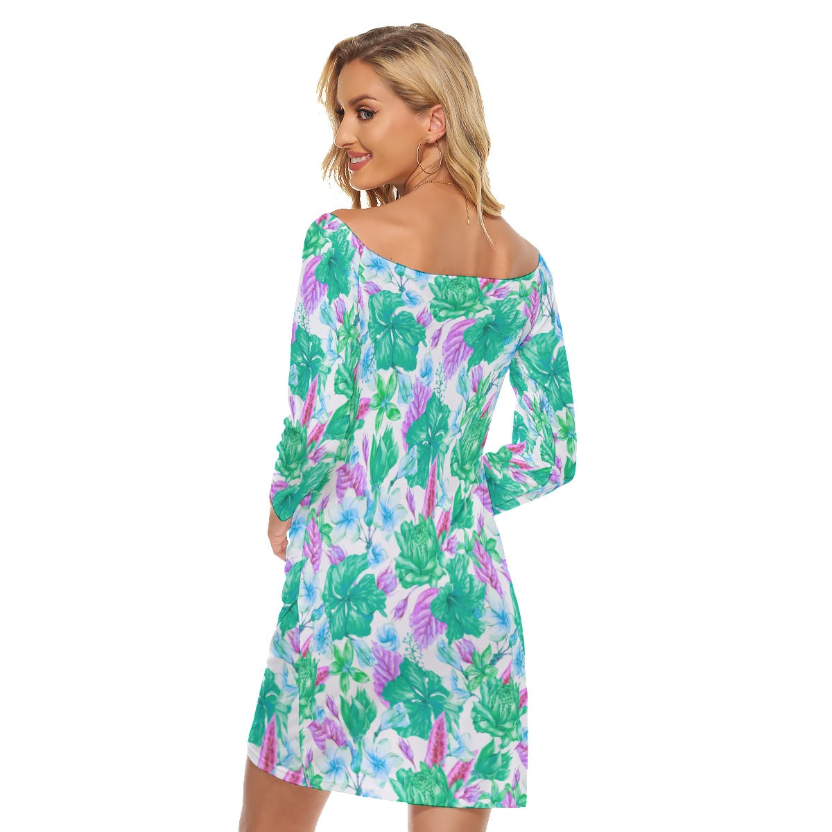 Garden Flowers Women's Off-shoulder Long Sleeve Dress