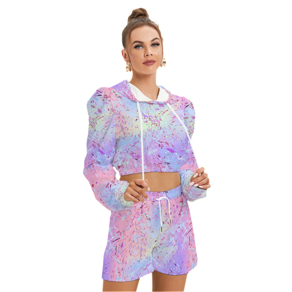 Opal Gemstone Style Women's Micro Fleece Hoodie And Shorts Set