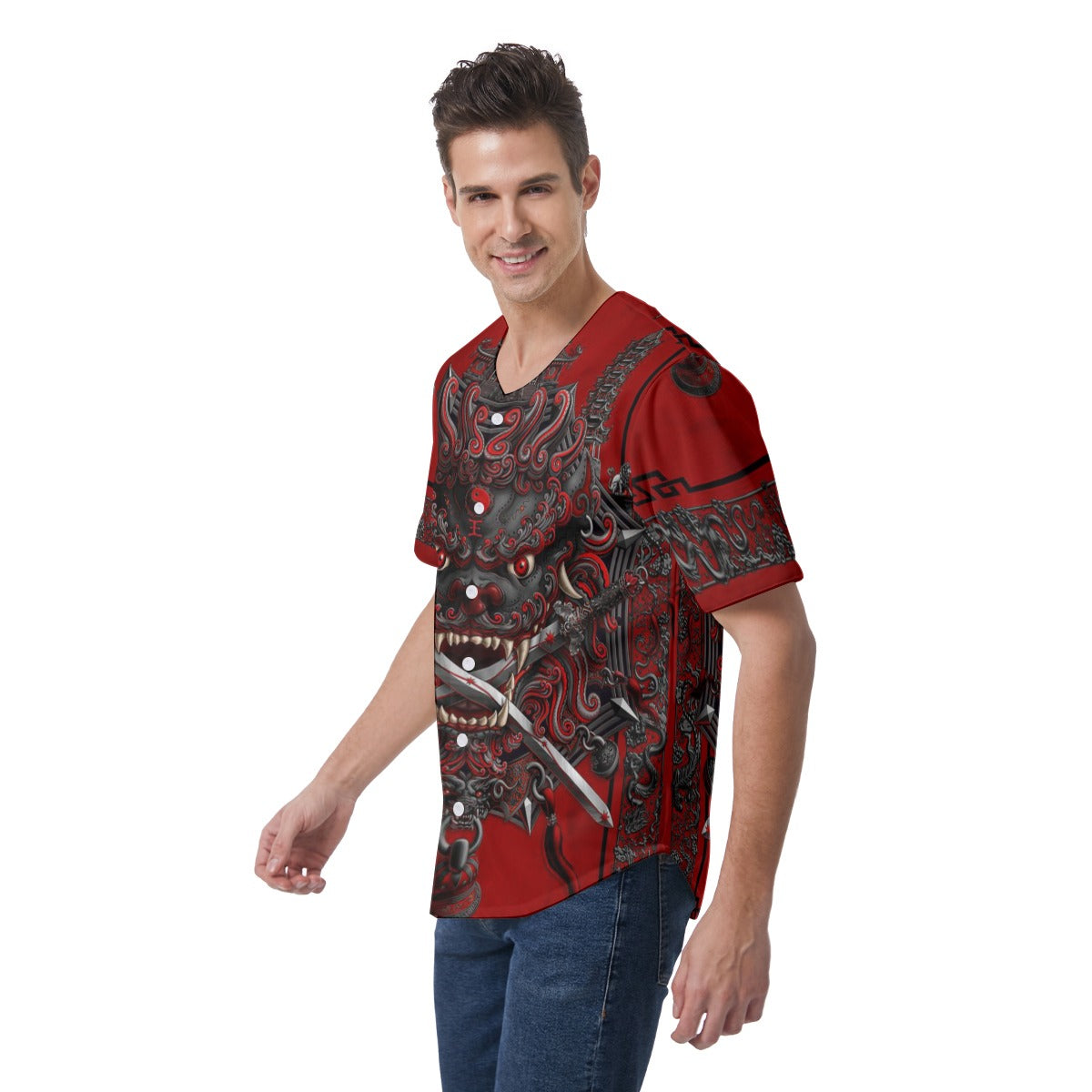 Men's Chinese Dragon Short Sleeve Baseball Jersey
