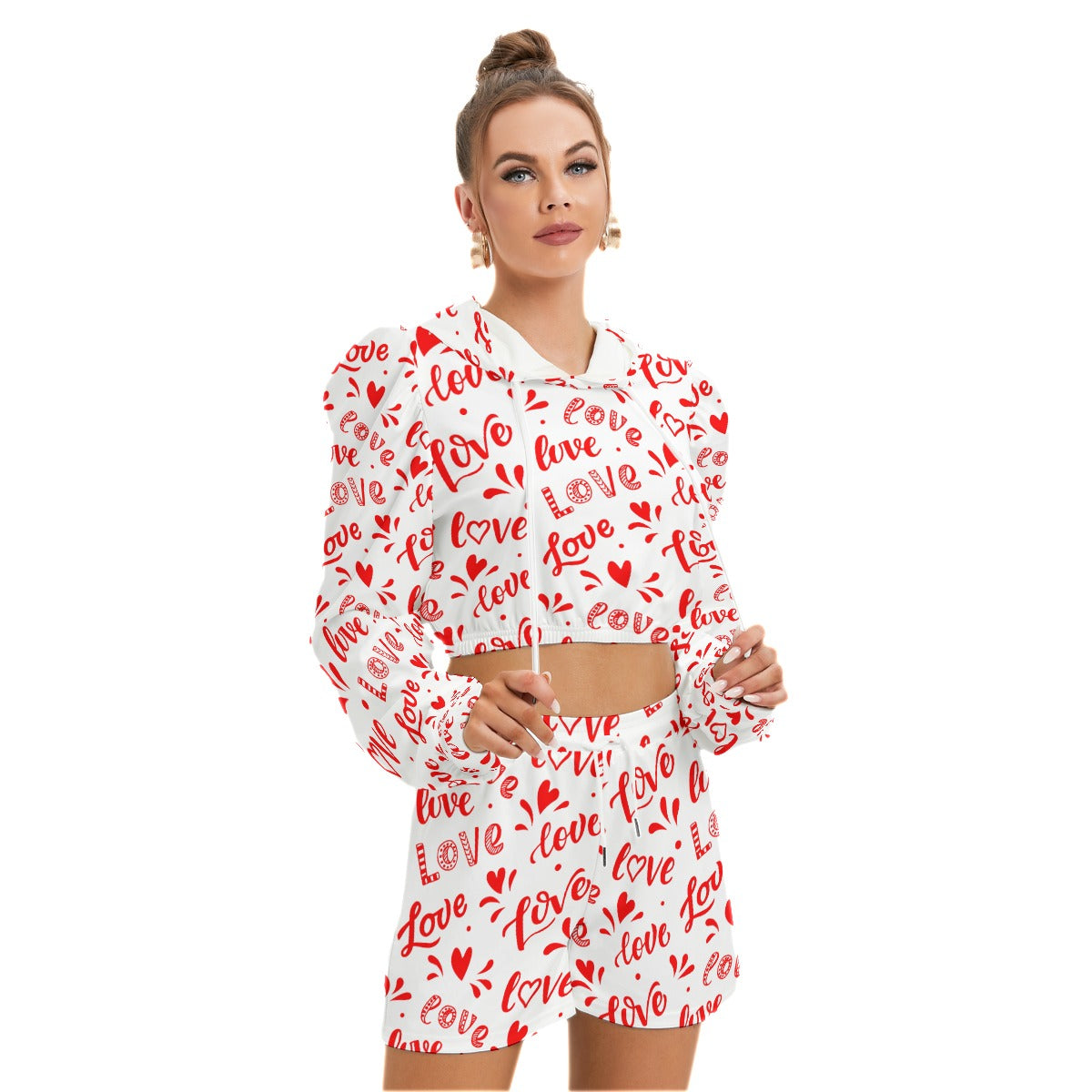 Love Pattern Women's Micro Fleece Hoodie And Shorts Set