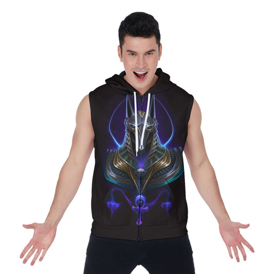 Egyptian God Anubis Men's Zipper-Up Sleeveless Hoodie