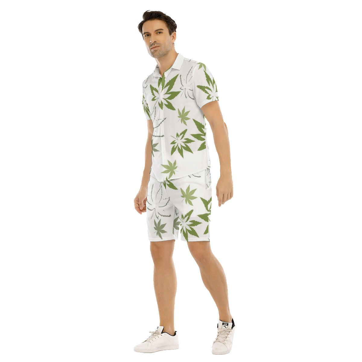 Men's Colorful Pot Leaves Short Sleeve Shirt Sets