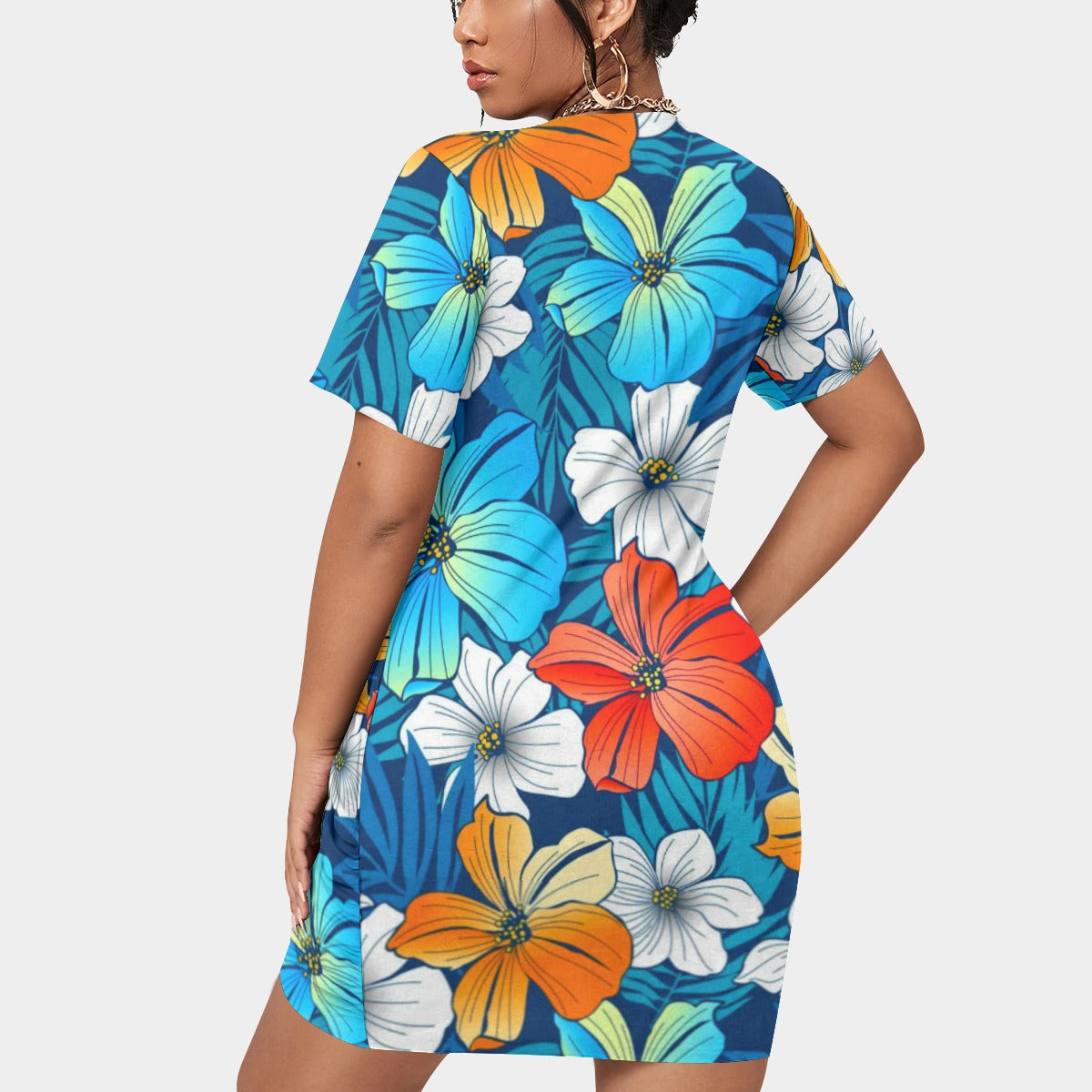 Women’s Tropical Summer Stacked Hem Dress With Short Sleeve(Plus Size)