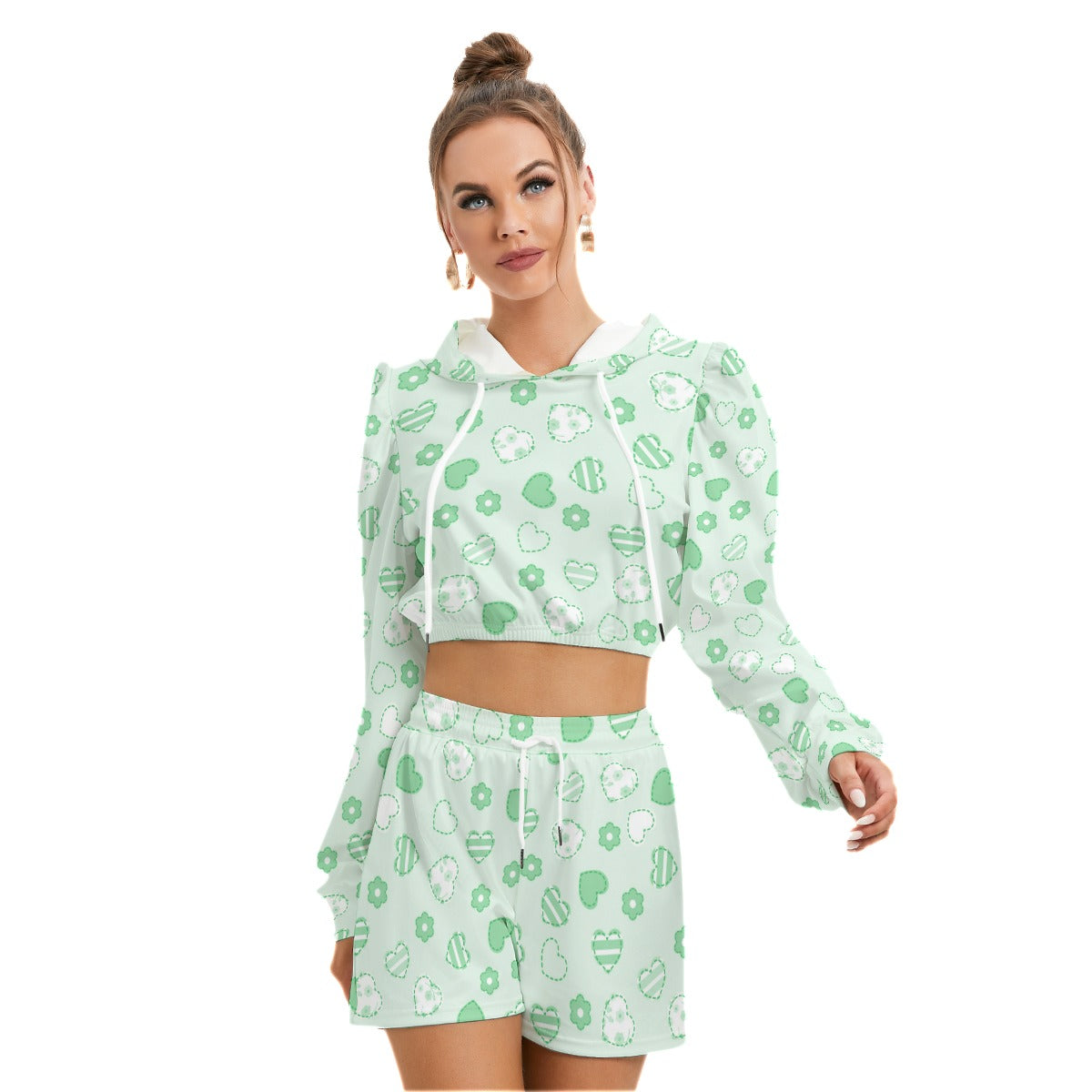 Hearts & Flowers Women's Micro Fleece Hoodie And Shorts Set