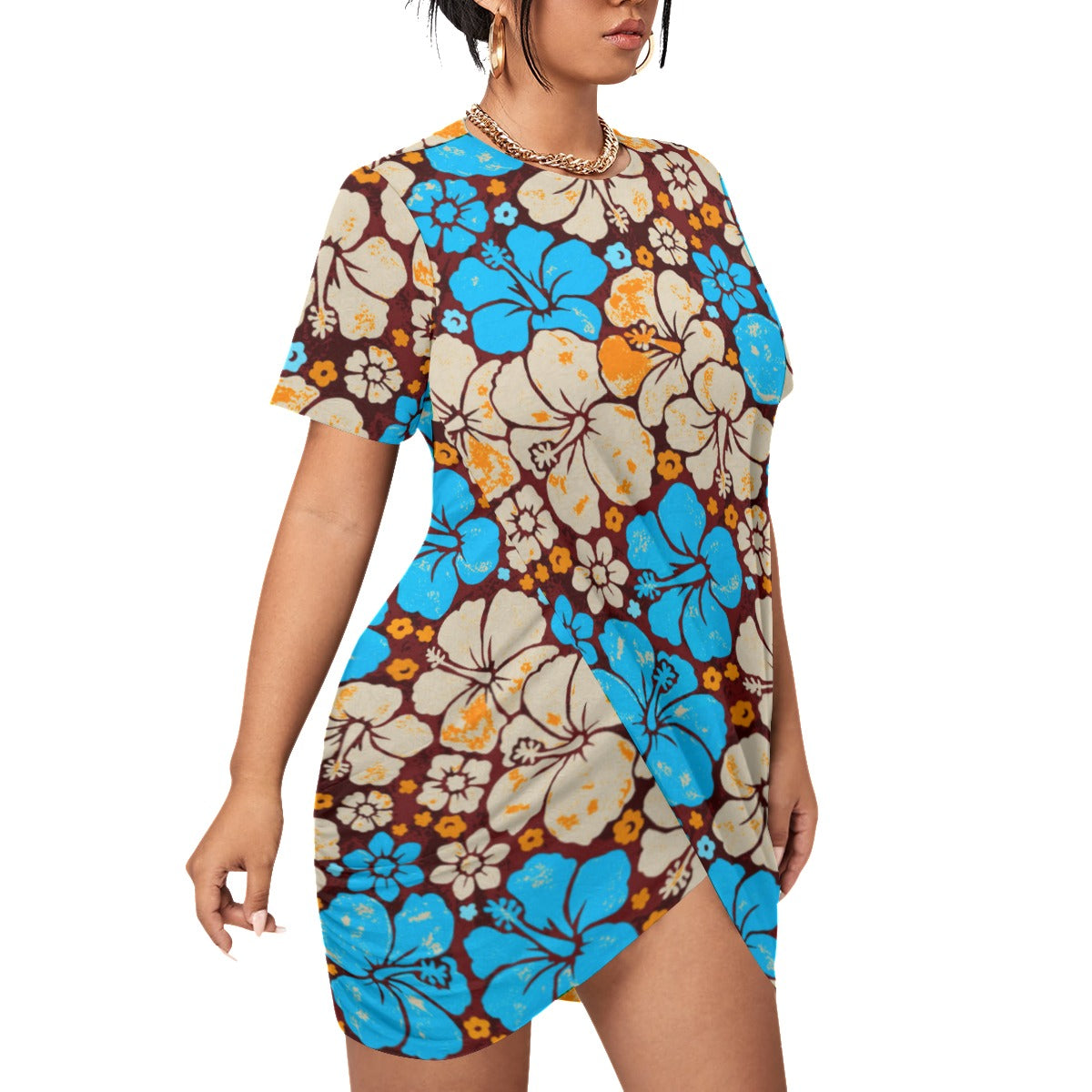 Women’s Beach Life Stacked Hem Dress With Short Sleeve(Plus Size)