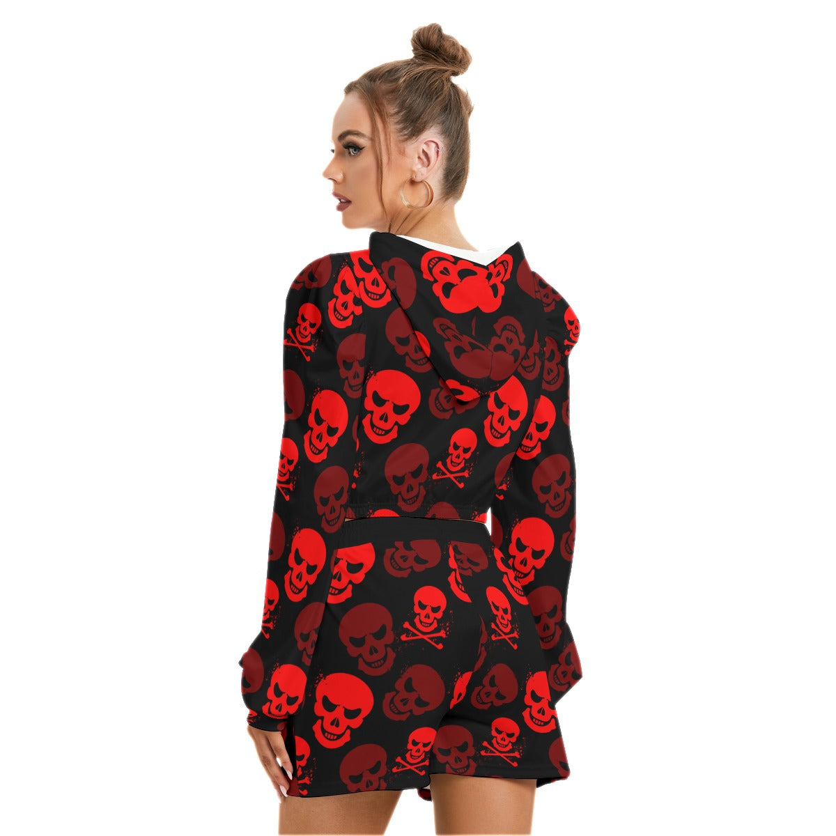 Red Skulls Women's Micro Fleece Hoodie And Shorts Set