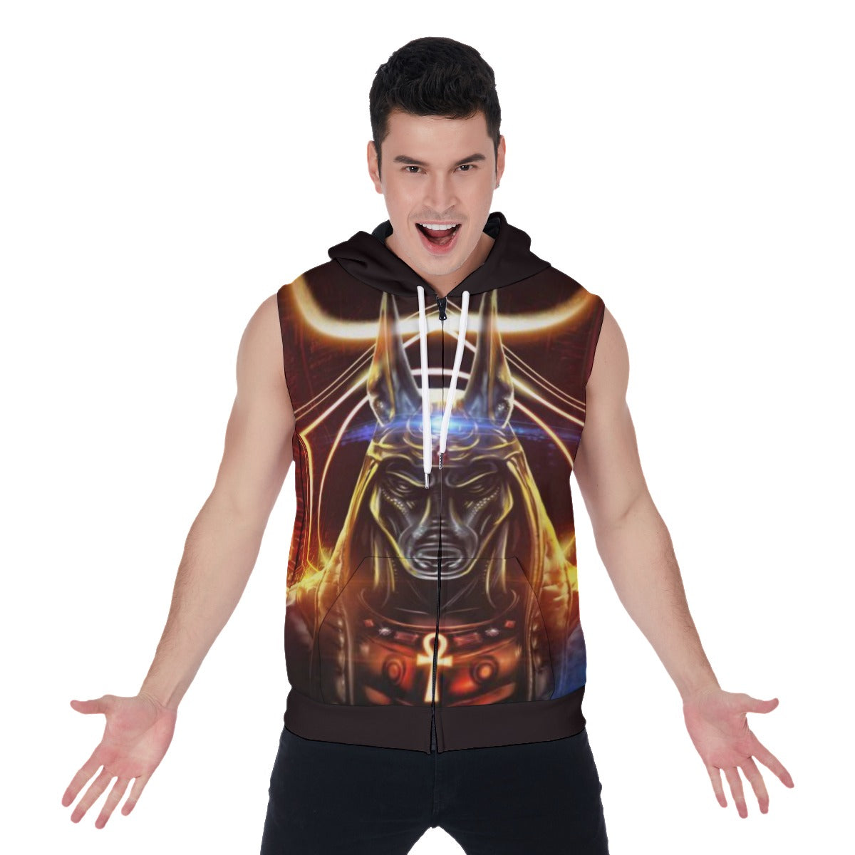 Egyptian God Anubis Men's Zipper-Up Sleeveless Hoodie