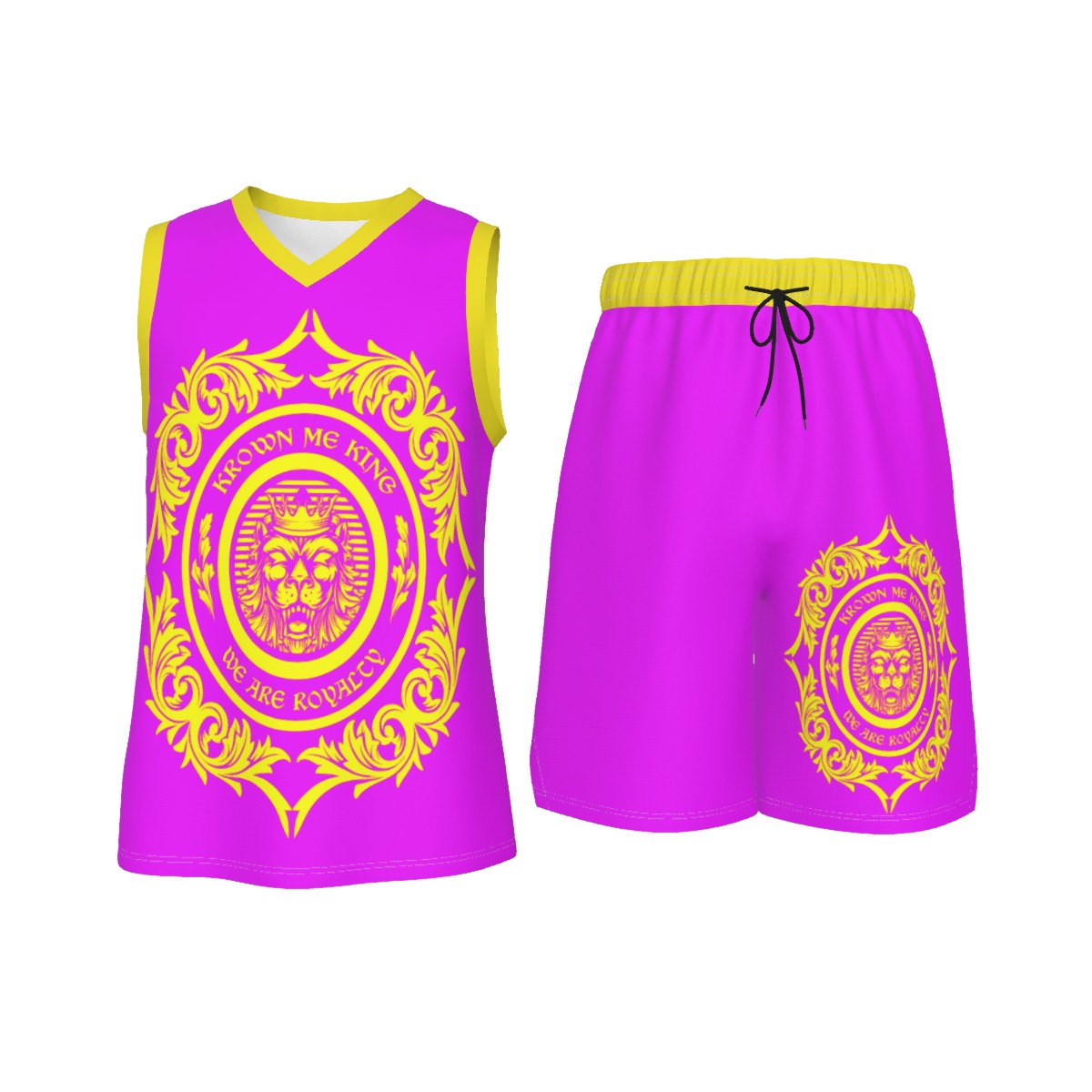 Purple & Gold We Are Royalty Men's V Neck Basketball Suit
