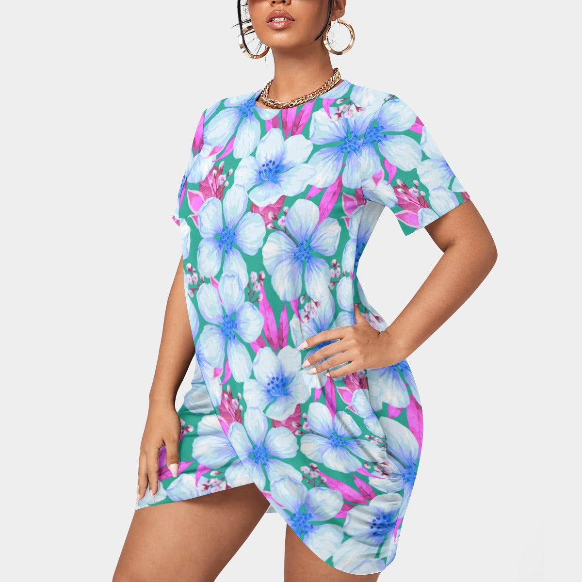 Women’s Tropic Vibes Stacked Hem Dress With Short Sleeve(Plus Size)