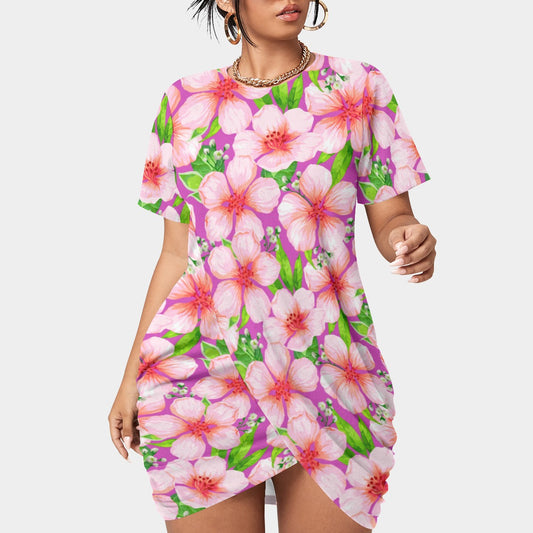 Women’s Tropic Vibes Stacked Hem Dress With Short Sleeve(Plus Size)