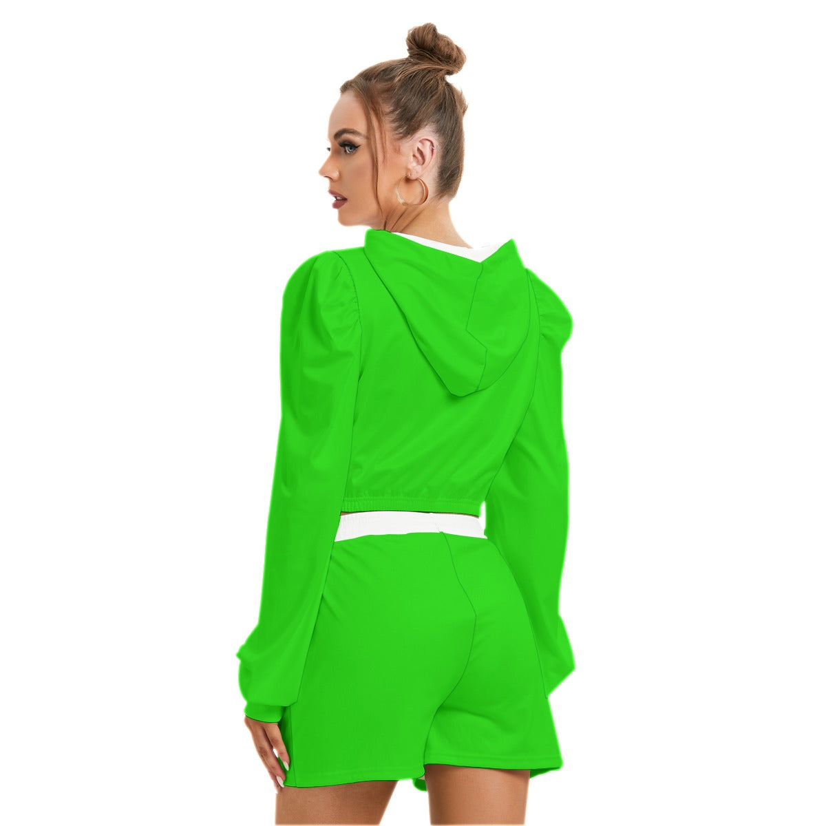 Green & White Pentagram With Leaves Women's Micro Fleece Hoodie And Shorts Set