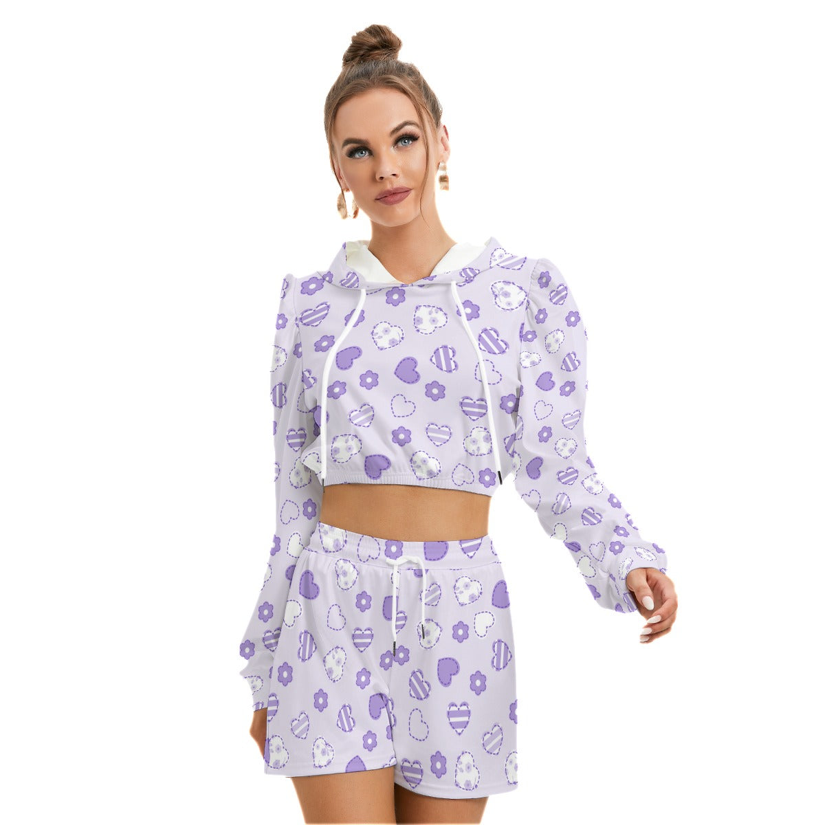 Hearts & Flowers Women's Micro Fleece Hoodie And Shorts Set