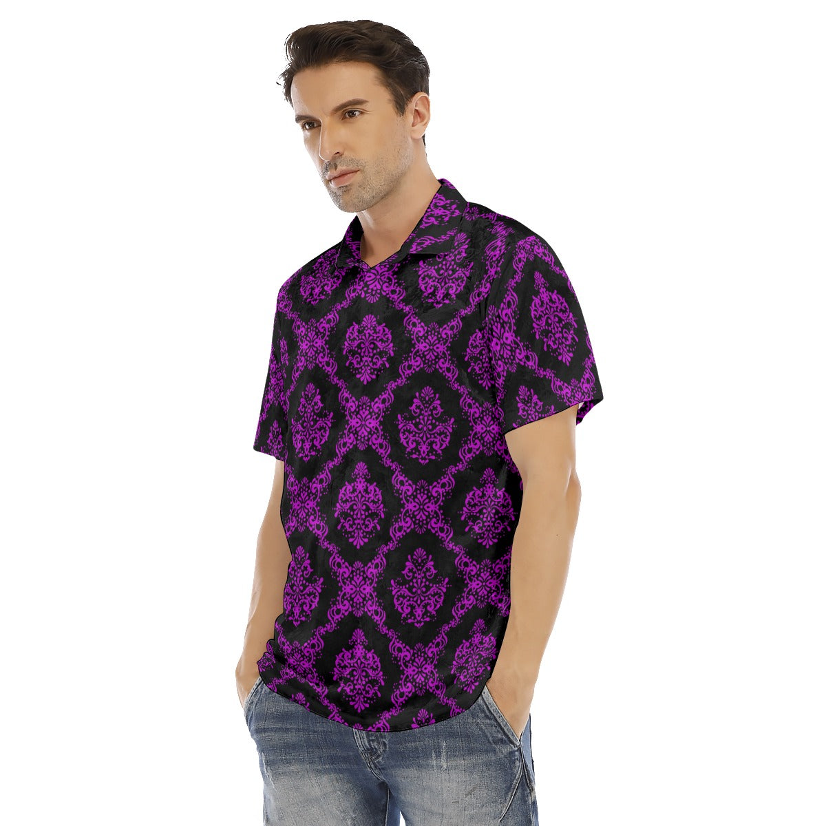 Purple & Black Ethnic Men's Polo Shirt | Velvet