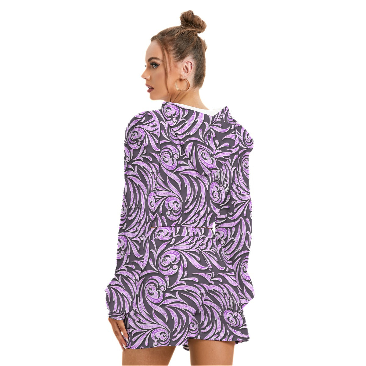 Purple Swirls Women's Micro Fleece Hoodie And Shorts Set