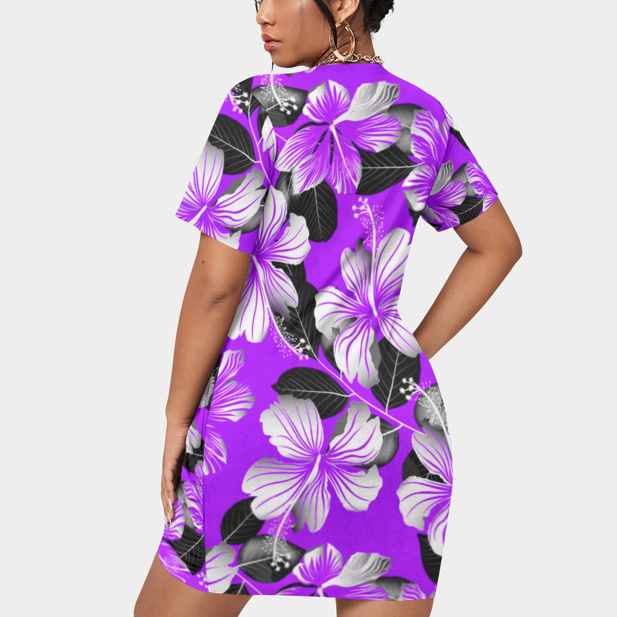 Women’s Tropic Style Stacked Hem Dress With Short Sleeve(Plus Size)