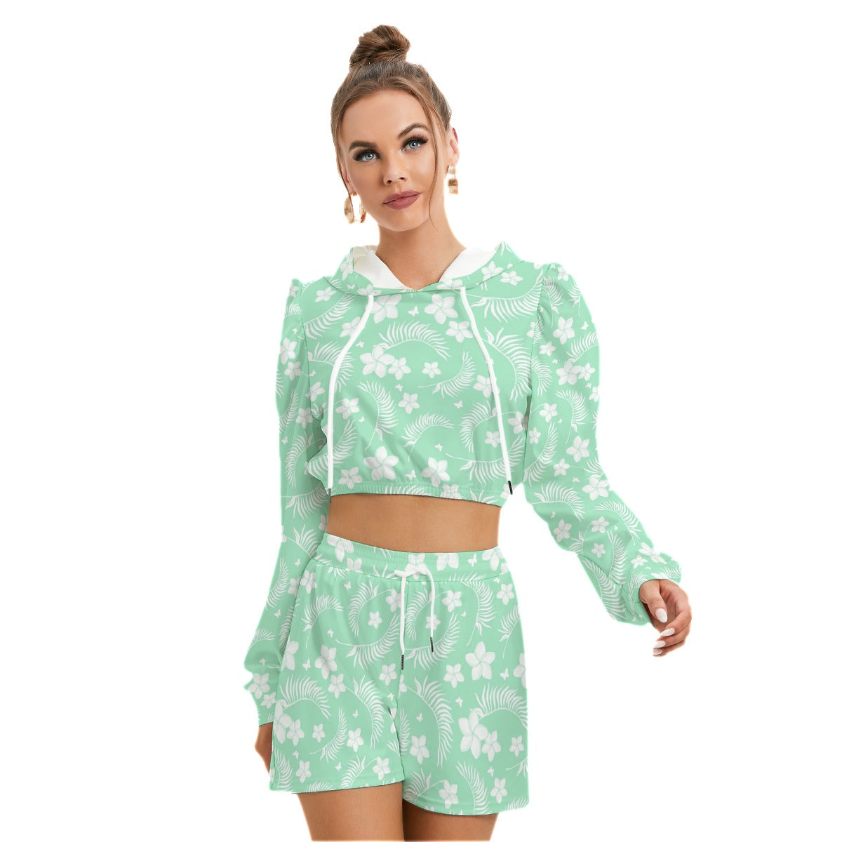 Tropical Flowers Women's Micro Fleece Hoodie And Shorts Set