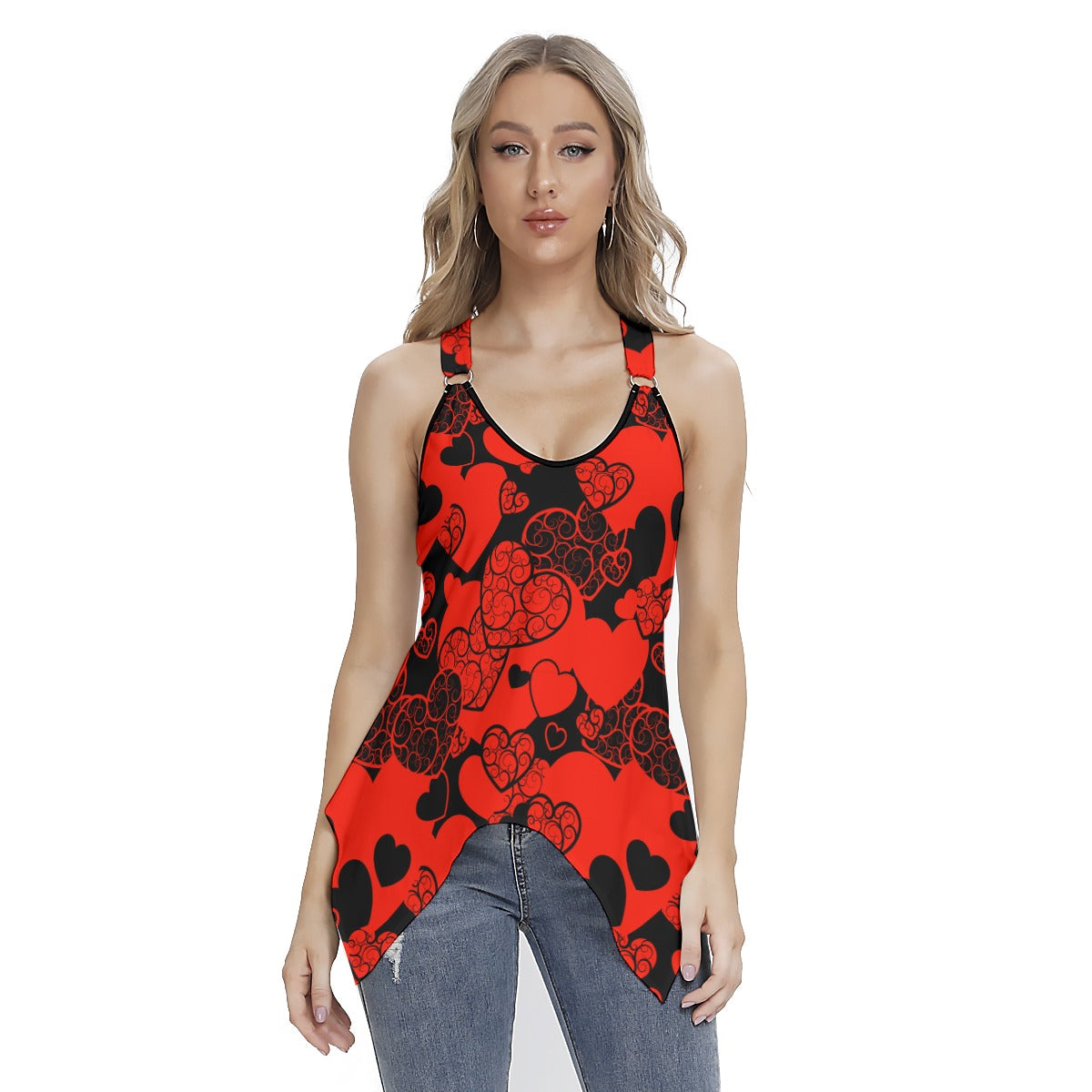 Red & Black Hearts Women's Skinny Sport Tank Top