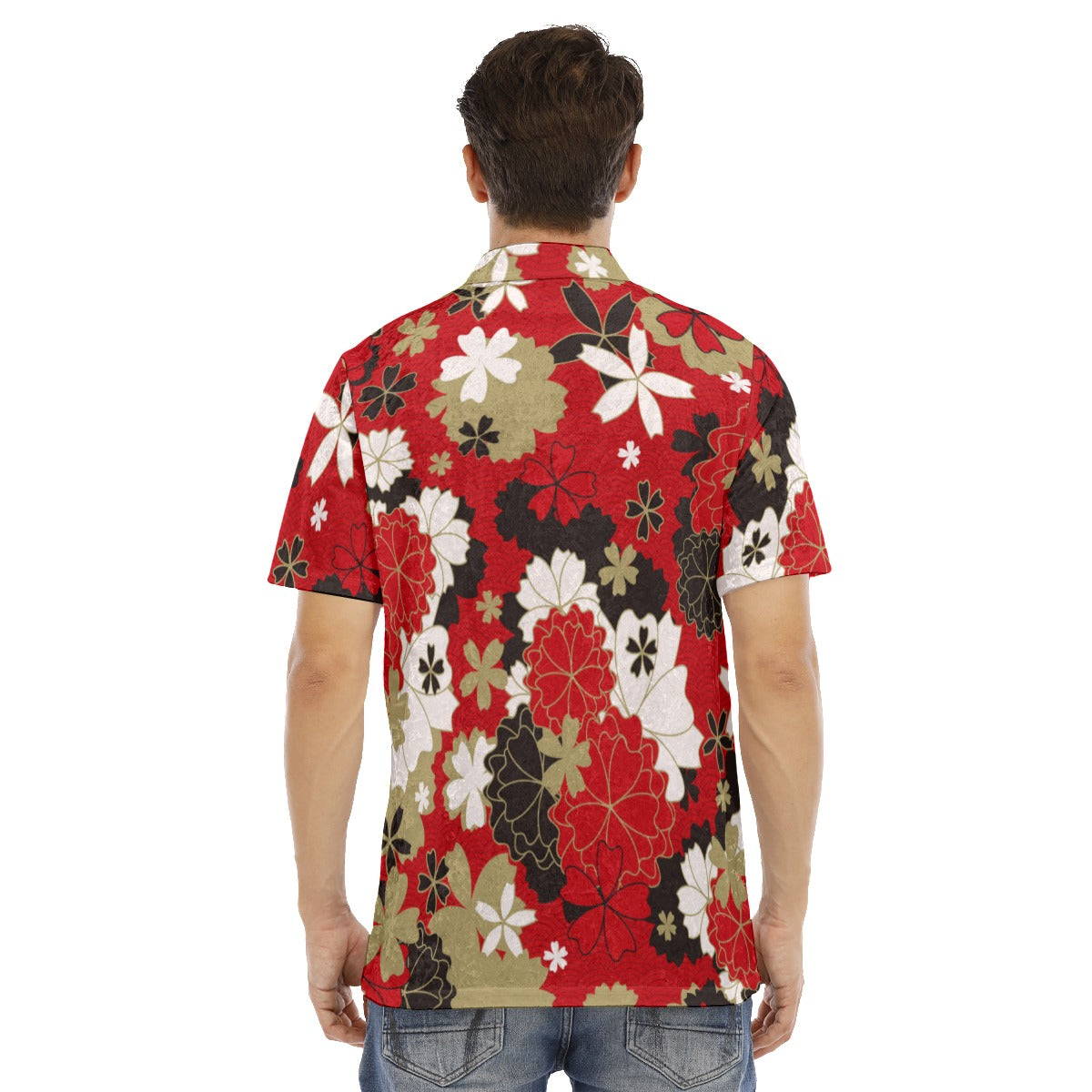 Japanese Style Flowers Men's Polo Shirt | Velvet