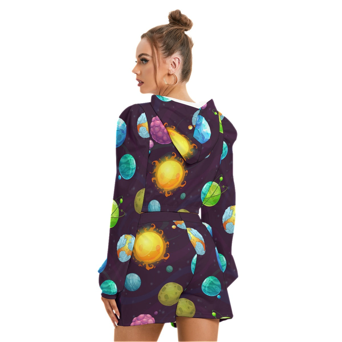 Outside Space Women's Micro Fleece Hoodie And Shorts Set