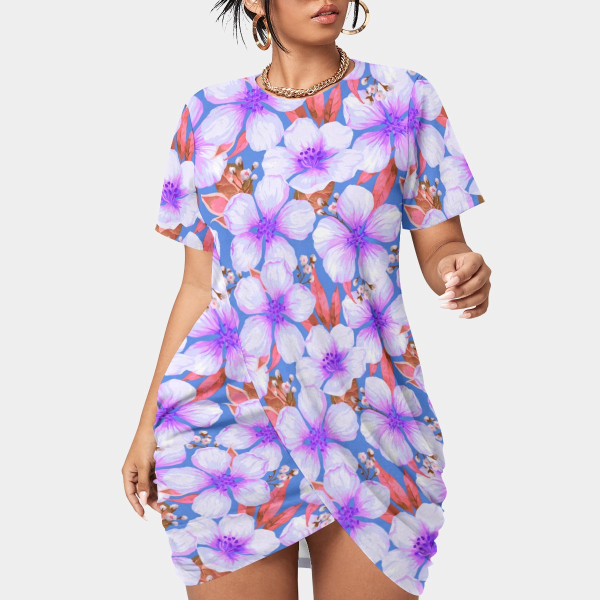 Women’s Tropic Vibes Stacked Hem Dress With Short Sleeve(Plus Size)