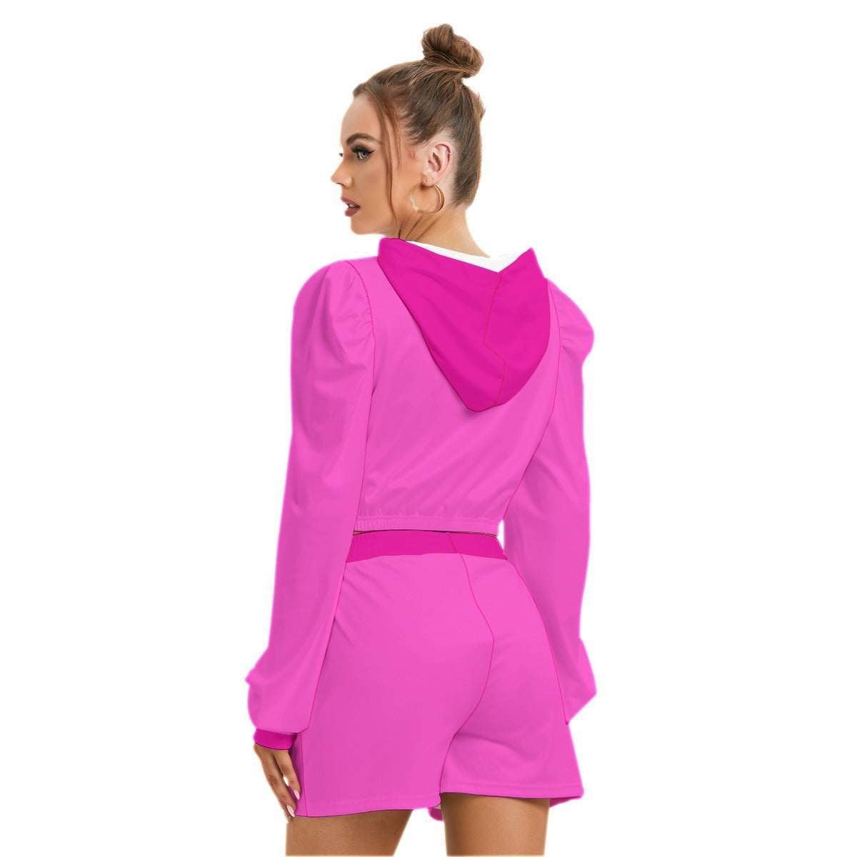 Pink Heart With Roses Women's Micro Fleece Hoodie And Shorts Set