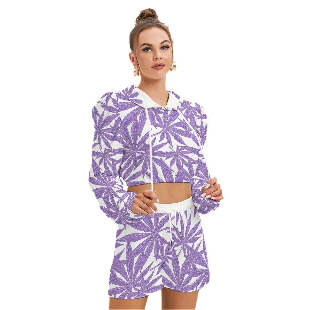 Cannabis Leaves Marijuana Women's Micro Fleece Hoodie And Shorts Set