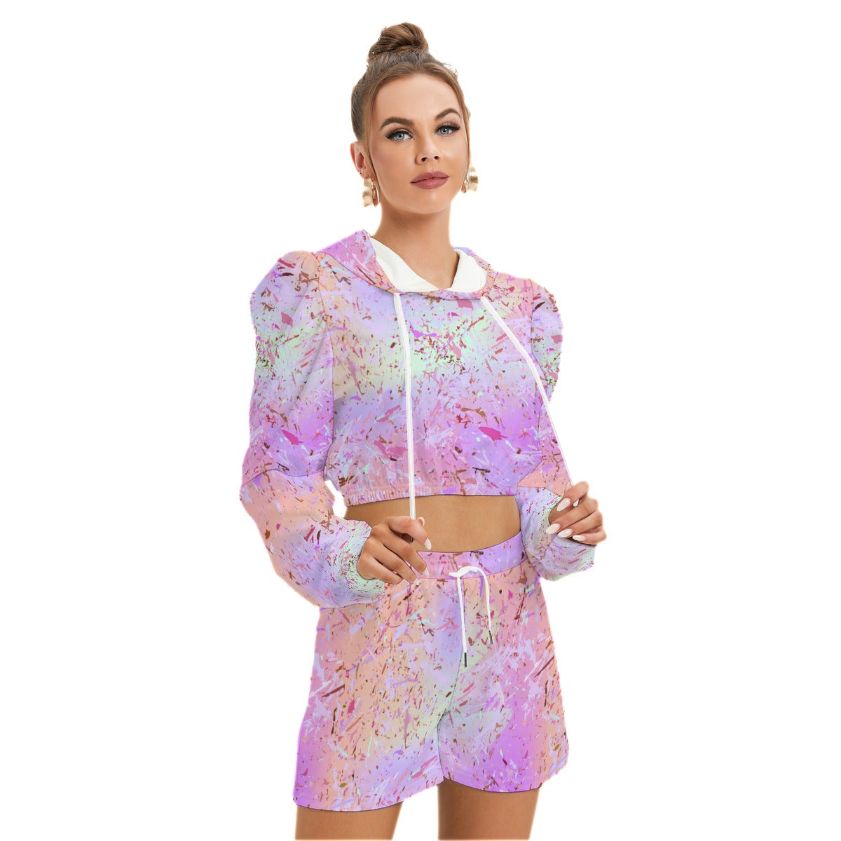 Opal Gemstone Style Women's Micro Fleece Hoodie And Shorts Set