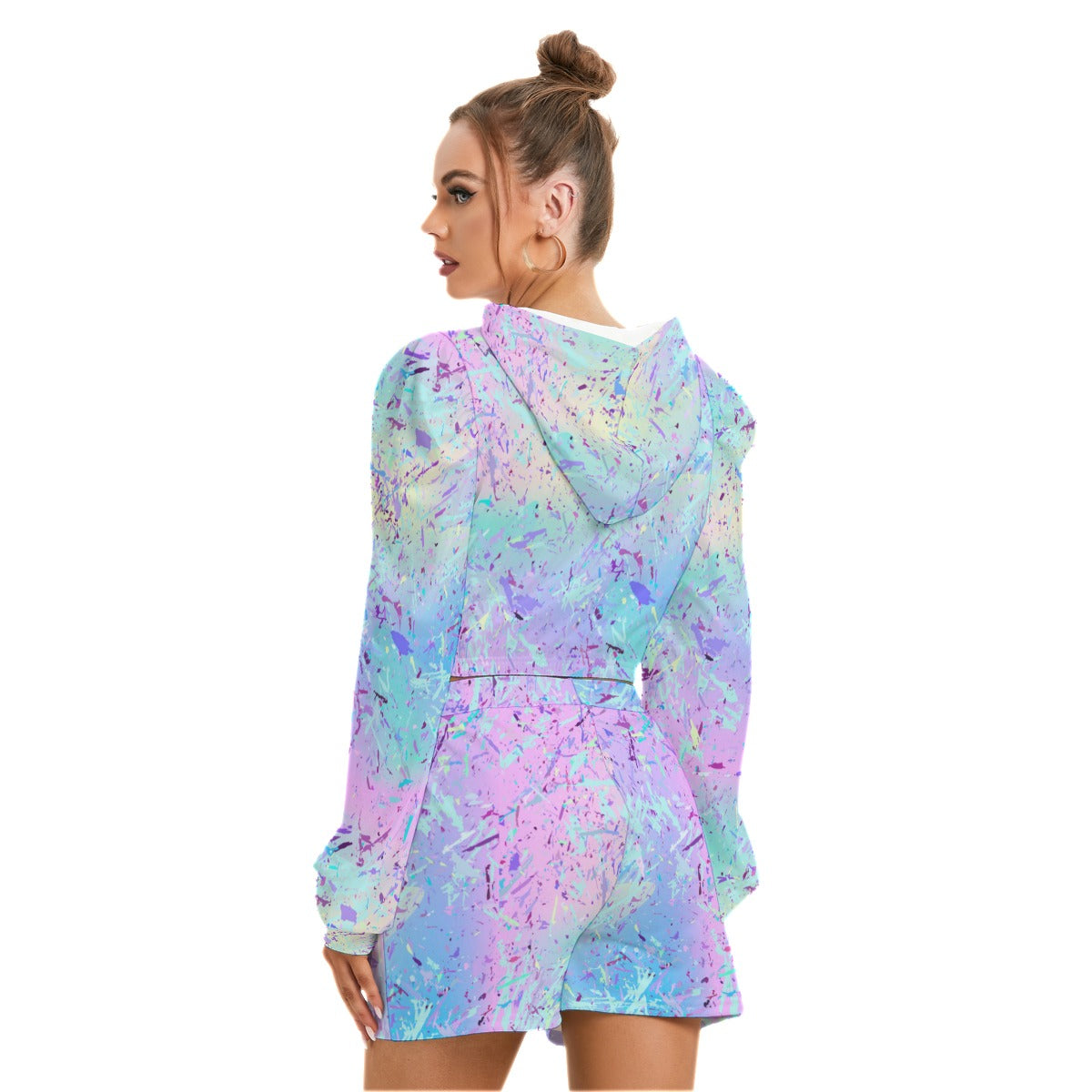 Opal Gemstone Style Women's Micro Fleece Hoodie And Shorts Set