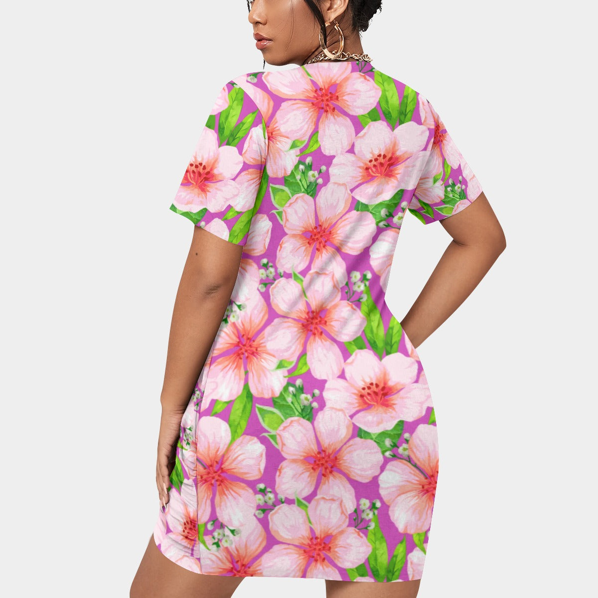Women’s Tropic Vibes Stacked Hem Dress With Short Sleeve(Plus Size)