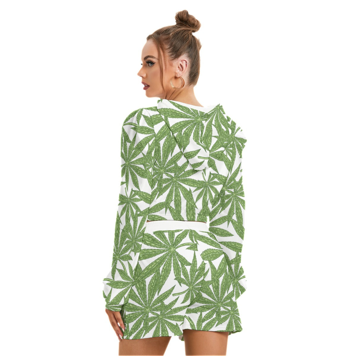 Cannabis Leaves Marijuana Women's Micro Fleece Hoodie And Shorts Set