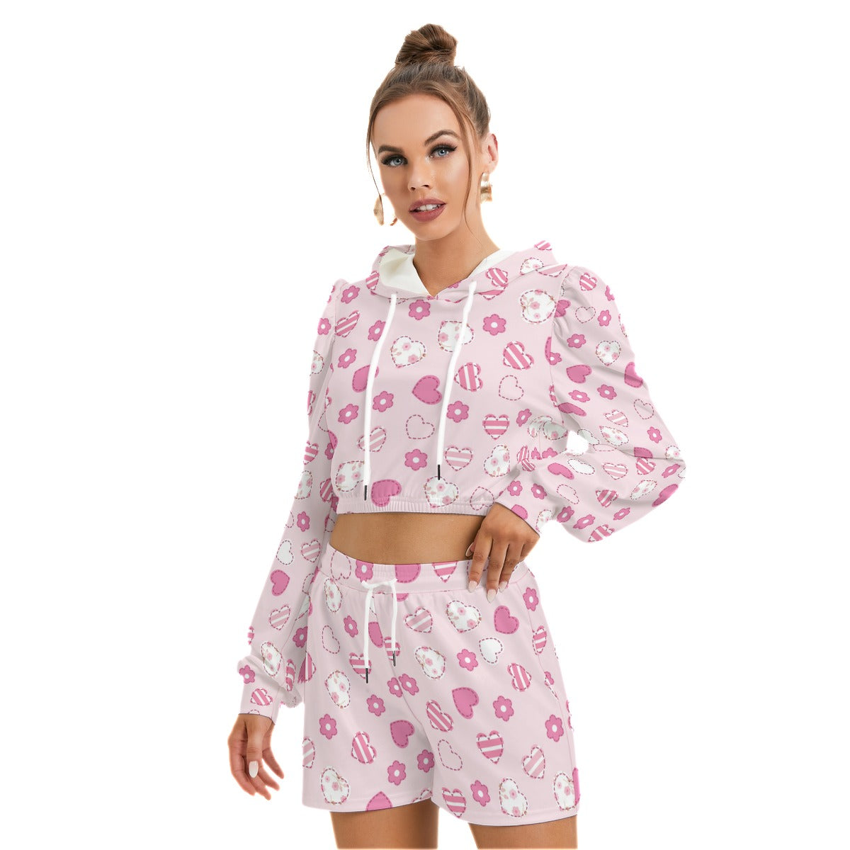Hearts & Flowers Women's Micro Fleece Hoodie And Shorts Set