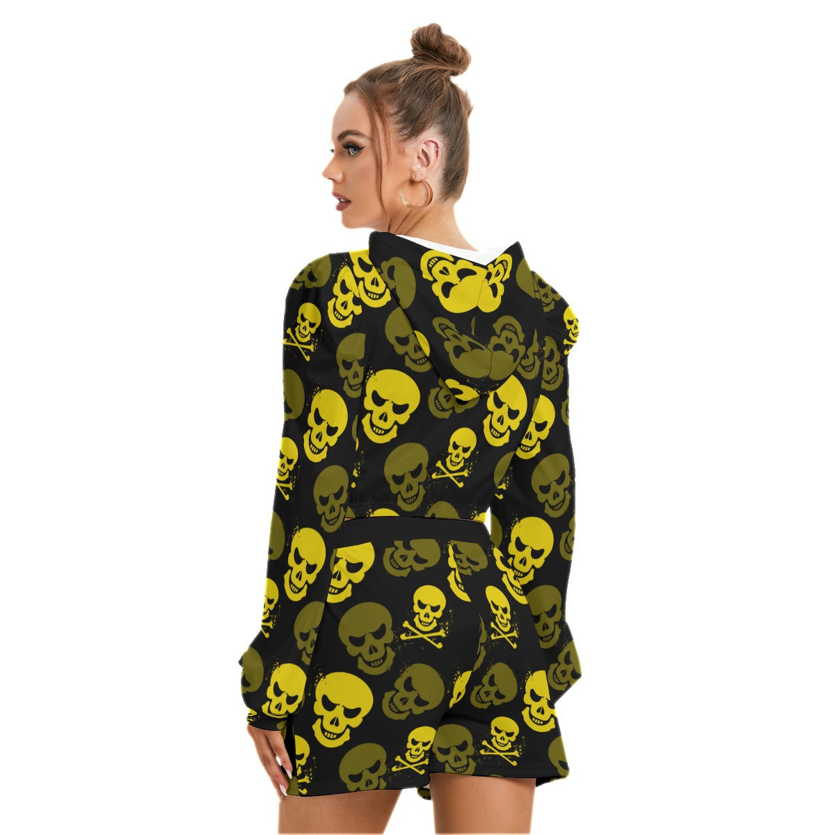 Yellow Skulls Women's Micro Fleece Hoodie And Shorts Set