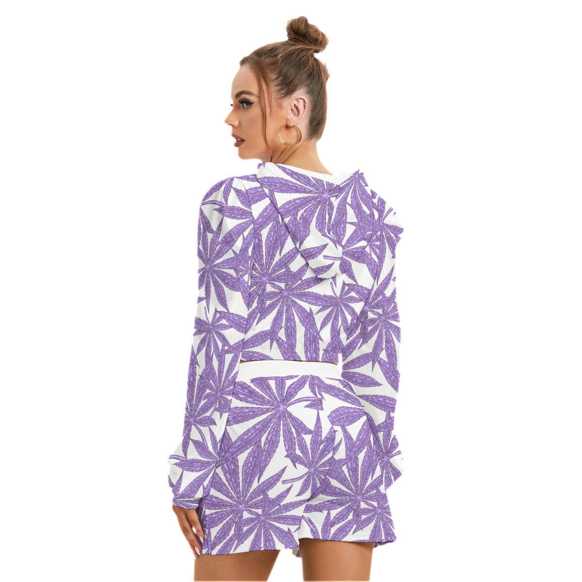 Cannabis Leaves Marijuana Women's Micro Fleece Hoodie And Shorts Set