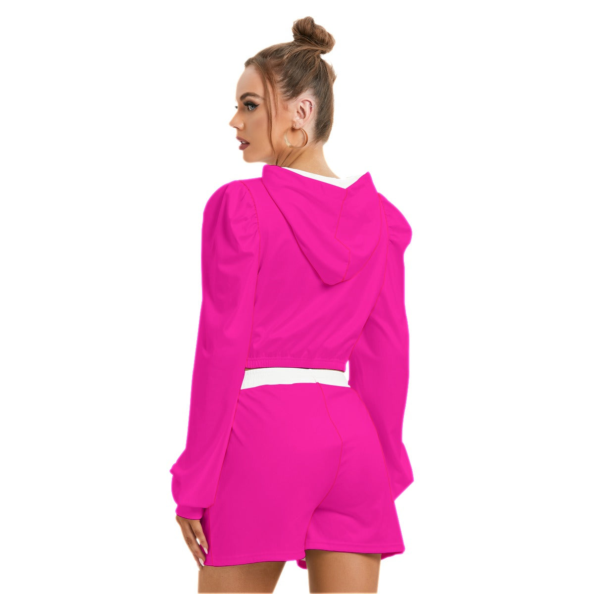 Pink & White Pentagram With Leaves Women's Micro Fleece Hoodie And Shorts Set