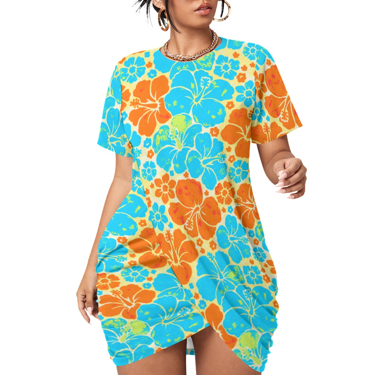 Women’s Beach Life Stacked Hem Dress With Short Sleeve(Plus Size)