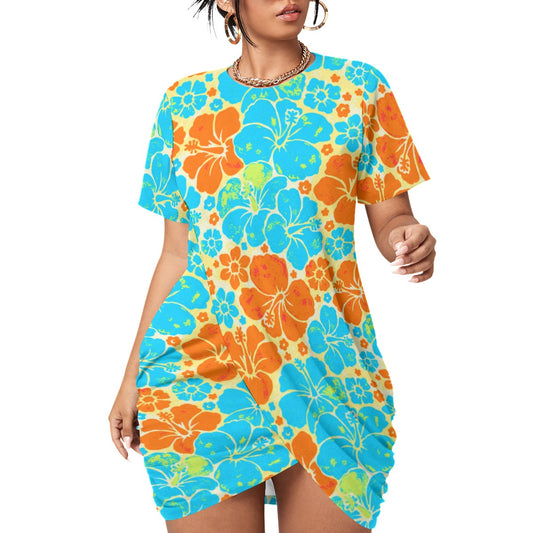 Women’s Beach Life Stacked Hem Dress With Short Sleeve(Plus Size)
