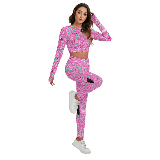 Women's Colorful Tribal Style Sport Set With Backless Top And Leggings