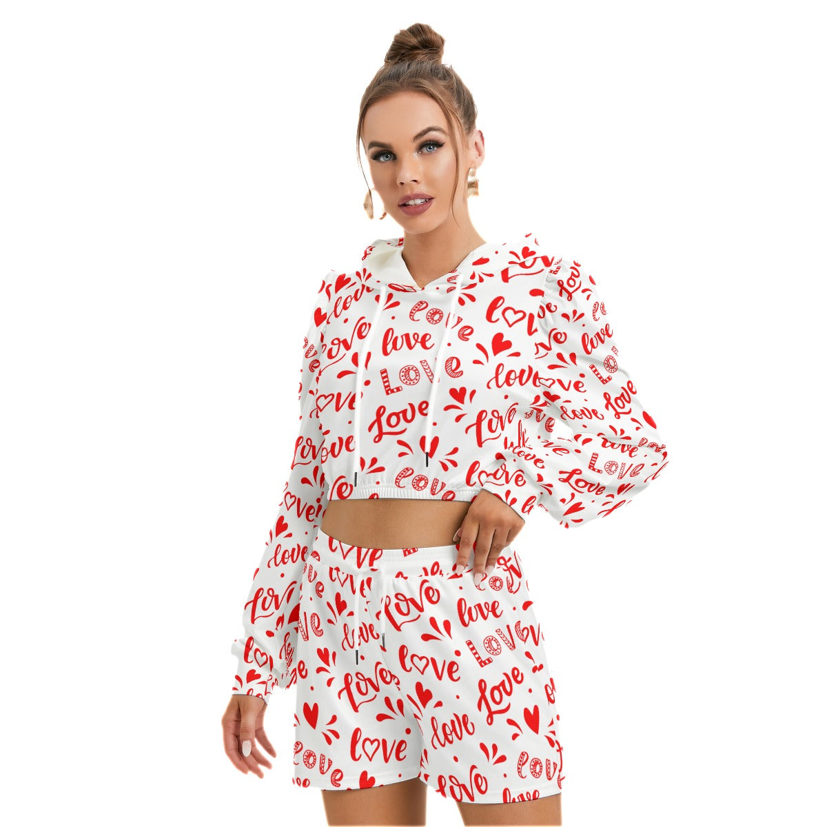 Love Pattern Women's Micro Fleece Hoodie And Shorts Set