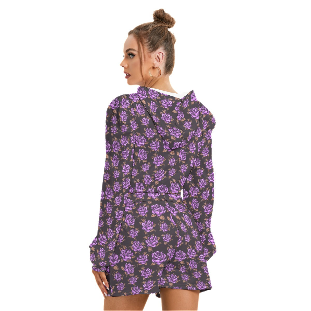 Purple Roses Women's Micro Fleece Hoodie And Shorts Set