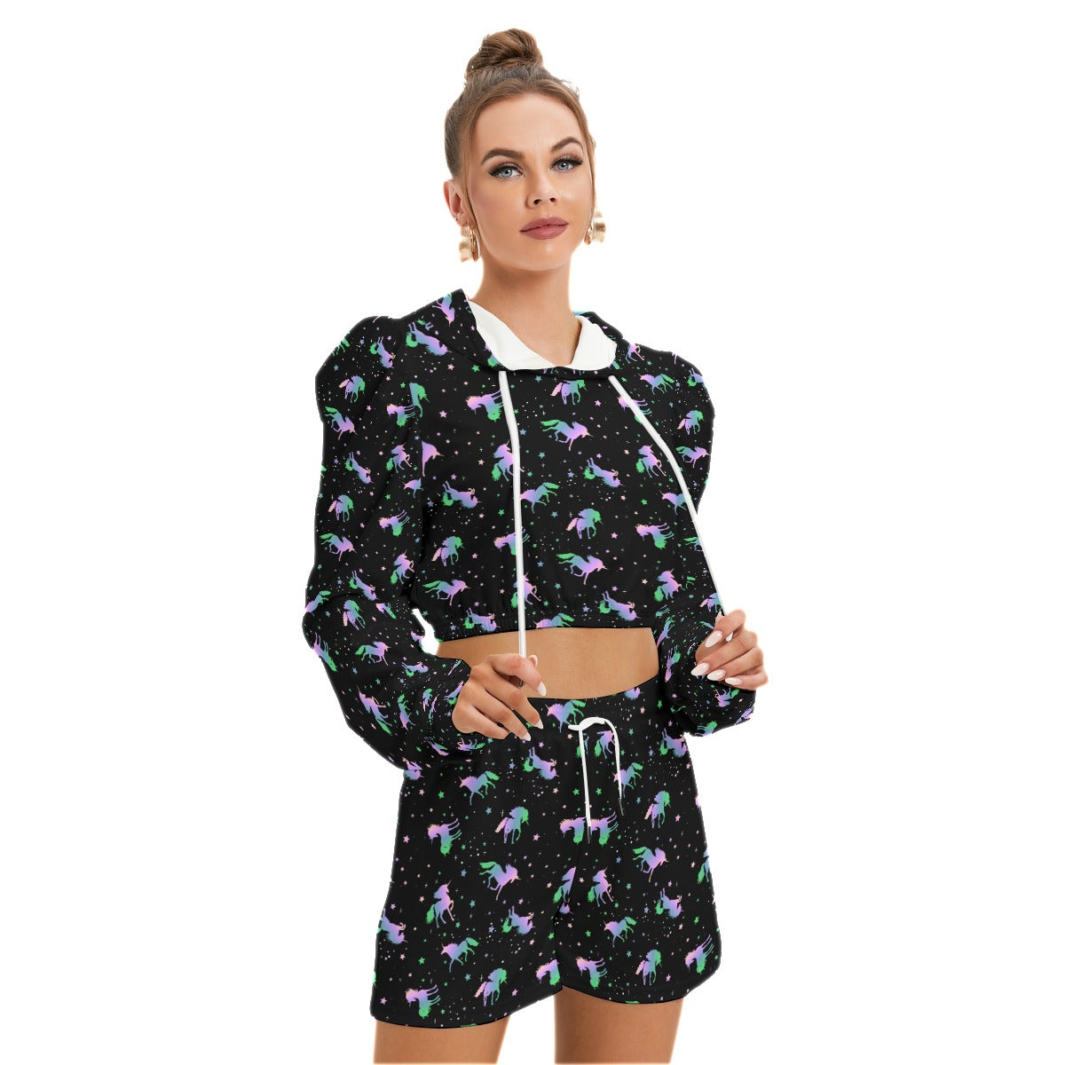 Unicorns & Stars Women's Micro Fleece Hoodie And Shorts Set