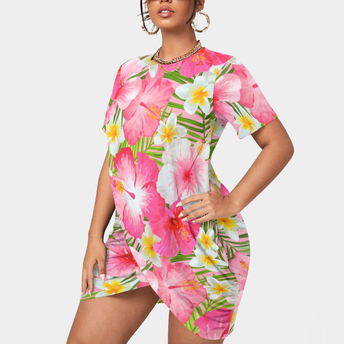 Women’s Tropic Vibes Stacked Hem Dress With Short Sleeve(Plus Size)