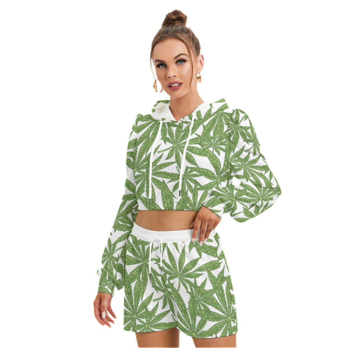 Cannabis Leaves Marijuana Women's Micro Fleece Hoodie And Shorts Set