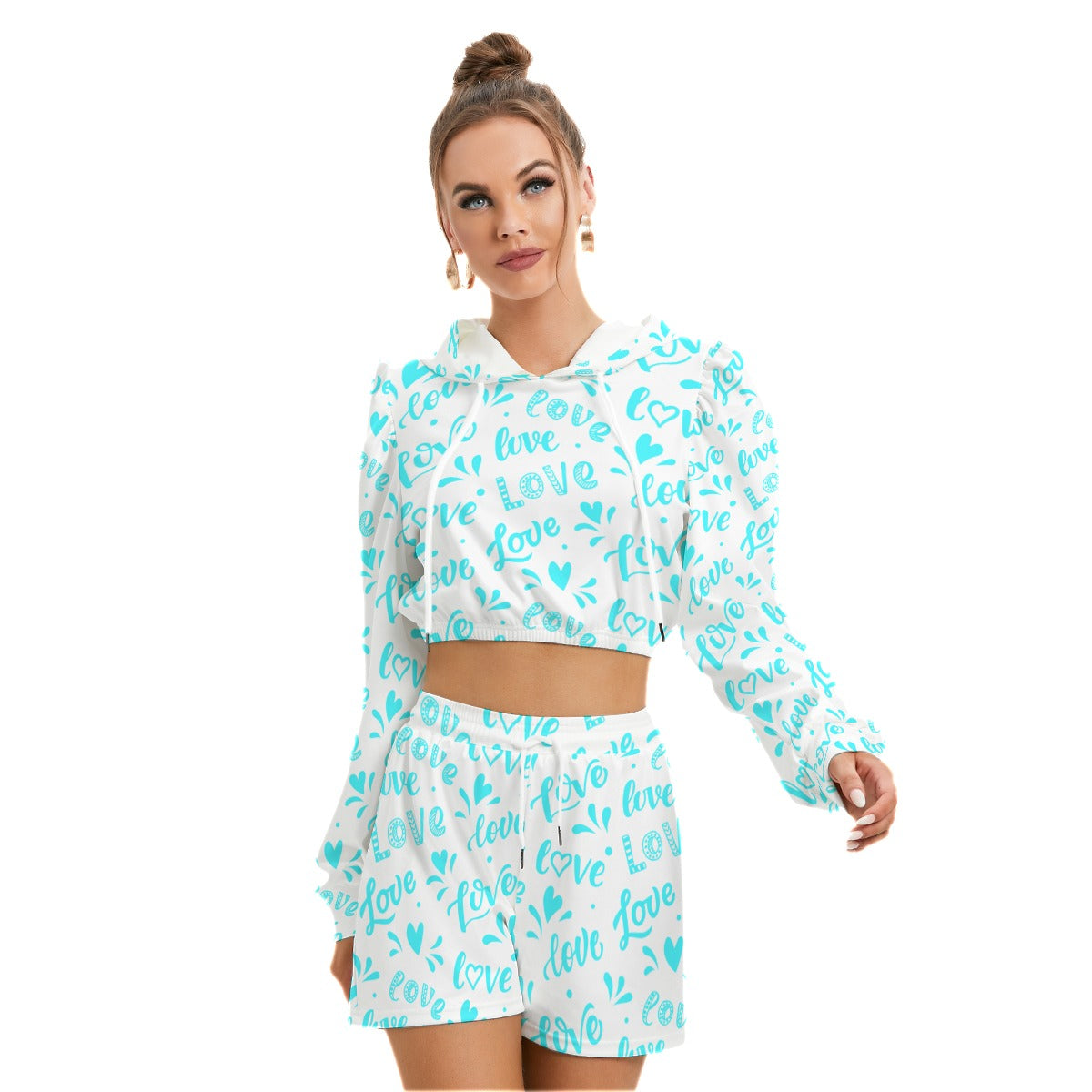 Love Pattern Women's Micro Fleece Hoodie And Shorts Set